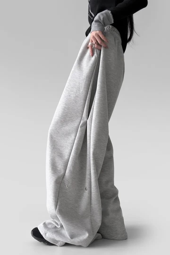 은 버클 v Pleat 허리밴드 넓은 다리 훈련 바지 상세 이미지 46