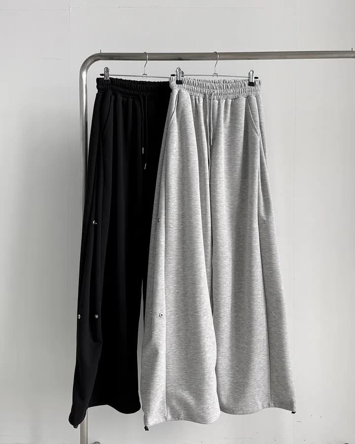 은 버클 v Pleat 허리밴드 넓은 다리 훈련 바지 상세 이미지 47
