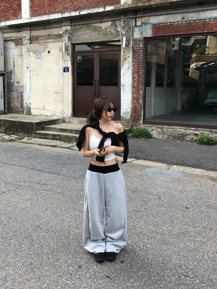 배색 하이웨이스트 조거 운동 바지 상세 이미지 34