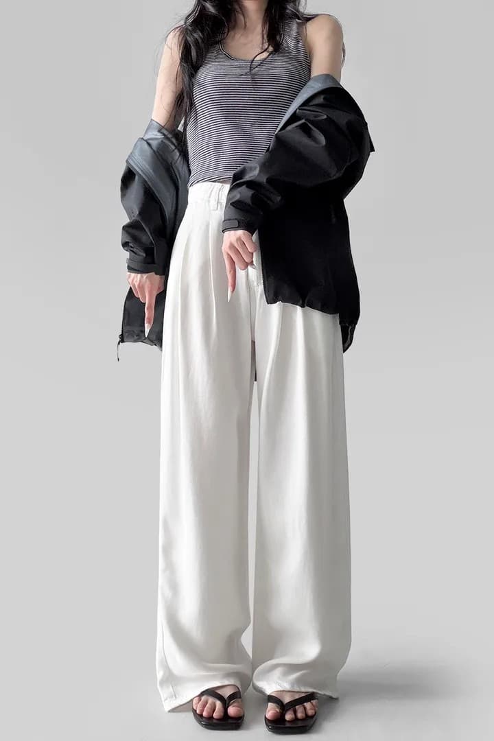 2xl 세 사이즈 혼입 도루 센스 tencel 길다 와이드 레그 팬츠 상세 이미지 10