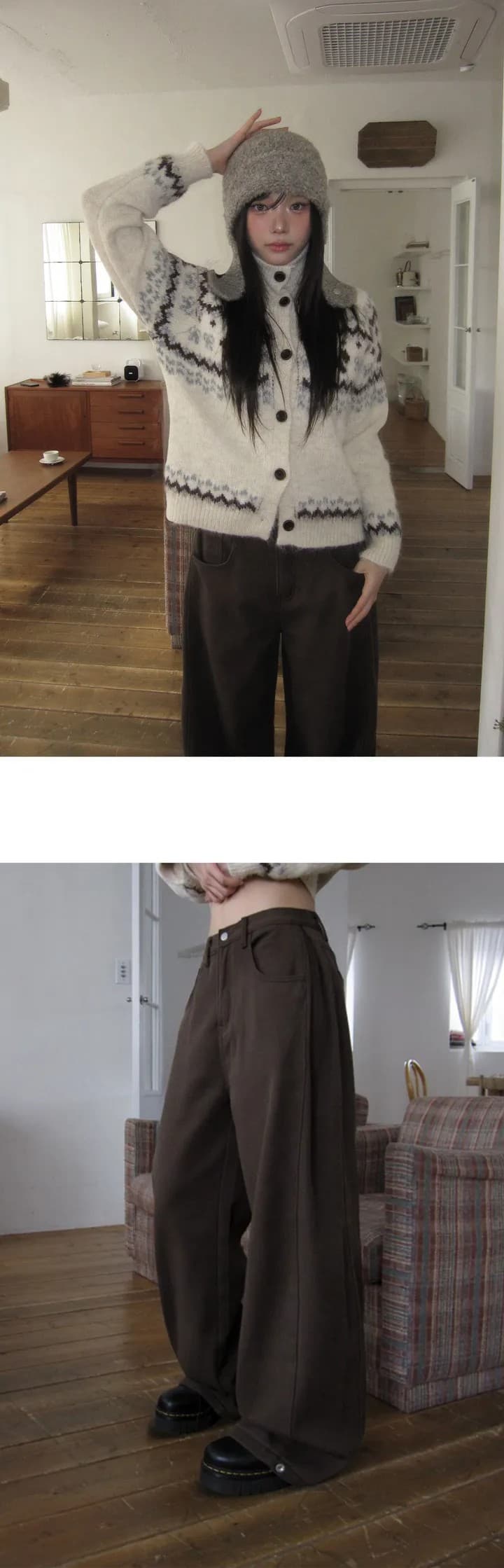 측면 언론 세 착용 면 소재 와이드 레그 팬츠 5 색 상세 이미지 5