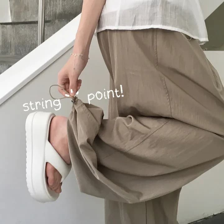 슬림해 보이는 섹션 태국 사람 린 도루 가을 센스 나일론 온도 하강 조거 넓은 다리 훈련 바지 이미지 4