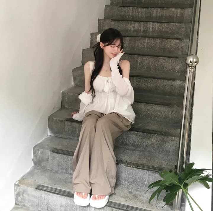 슬림해 보이는 섹션 태국 사람 린 도루 가을 센스 나일론 온도 하강 조거 넓은 다리 훈련 바지 상세 이미지 29