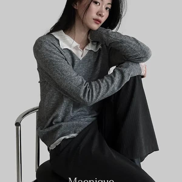 mnq 엄마 De 린 스트라이프 로우 웨이스트 와이드 레그 팬츠 이미지 3