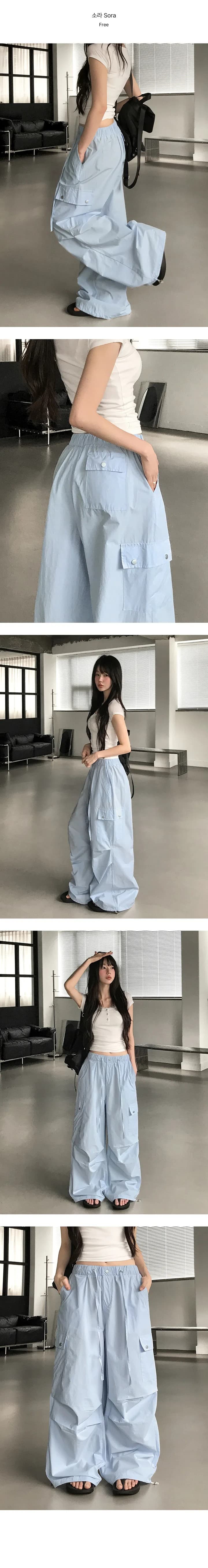 양면 착용 필리핀 루 카드 하이웨이스트 루즈핏 긴 바지 상세 이미지 5