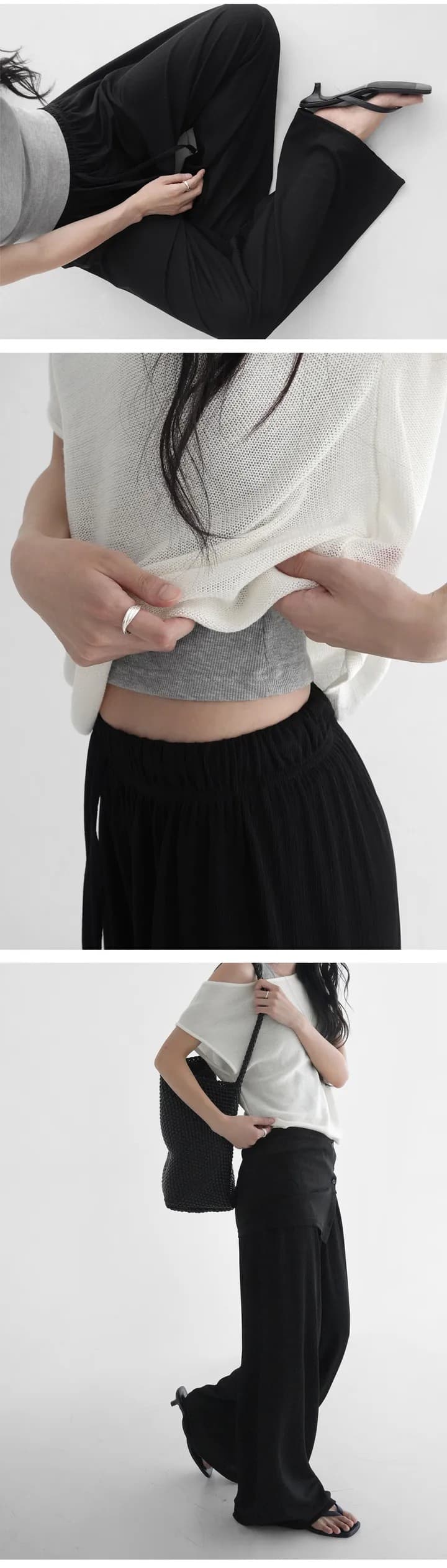 리 오스트리아 당겨서 Pleat 와이드 신축성 바지 상세 이미지 6