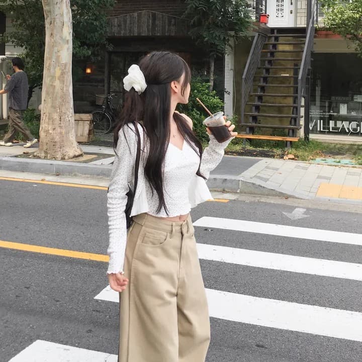 재스민 만 선택 사항 길다 스냅 단추 블랙 xl 면 소재 하이웨이스트 조정 와이드 레그 팬츠 상세 이미지 25