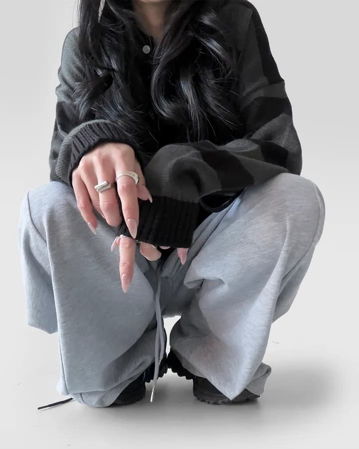 v 허리 머리 폴딩 허리 머리 넓은 다리 길이 바지 운동 바지 상세 이미지 21