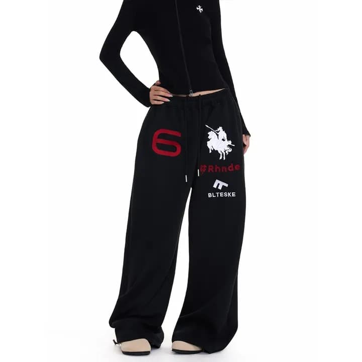 s-2xl 자수 하프 넓은 다리 훈련 바지 상세 이미지 8