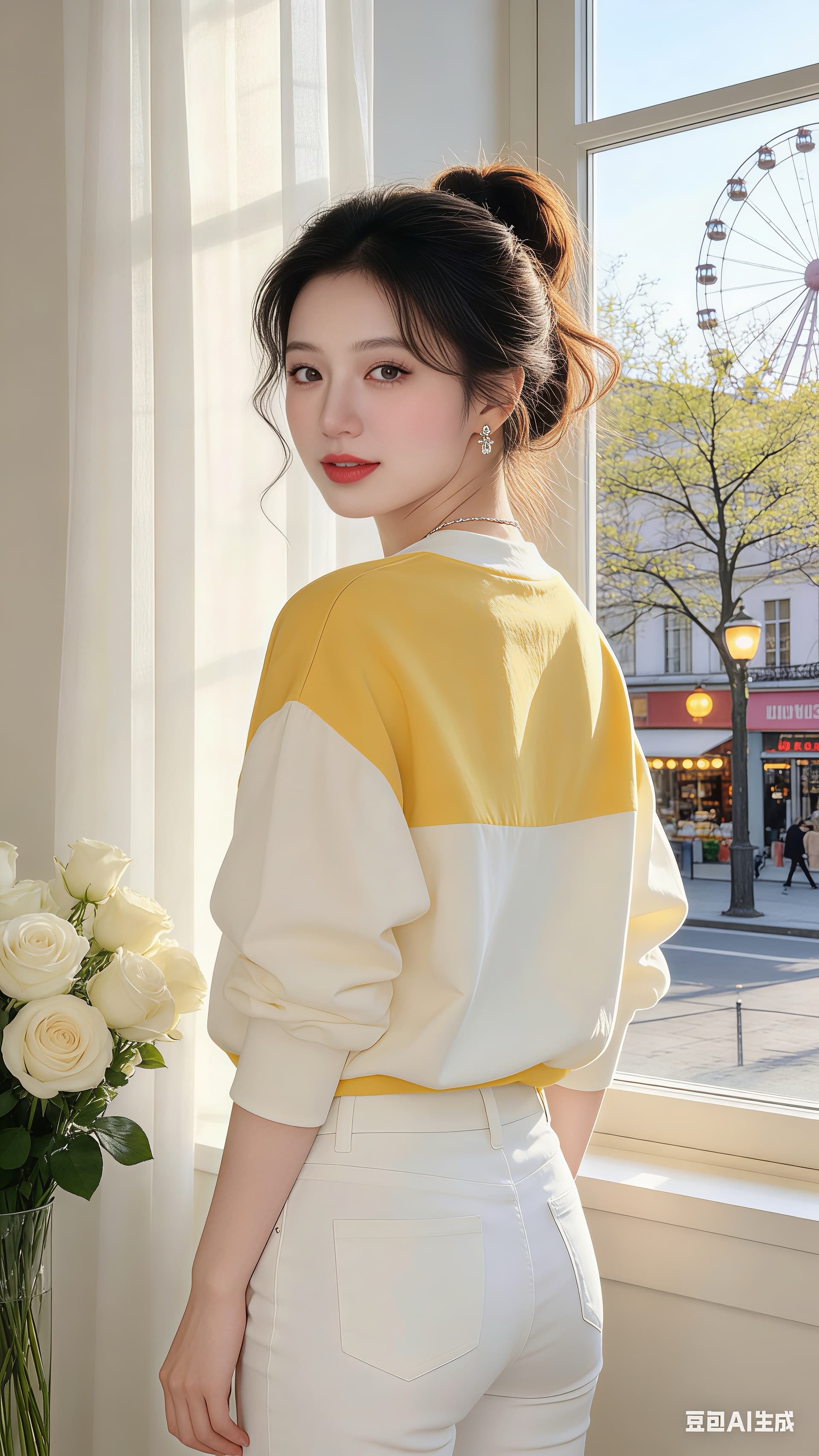 실사 봄 가을 고유 한 Chic 루즈핏 느긋한 바람 황색 얇은 스타일 후드티 여성 디자인 센스 작은 대중 슈퍼 잘 생긴 맨위 이미지 2