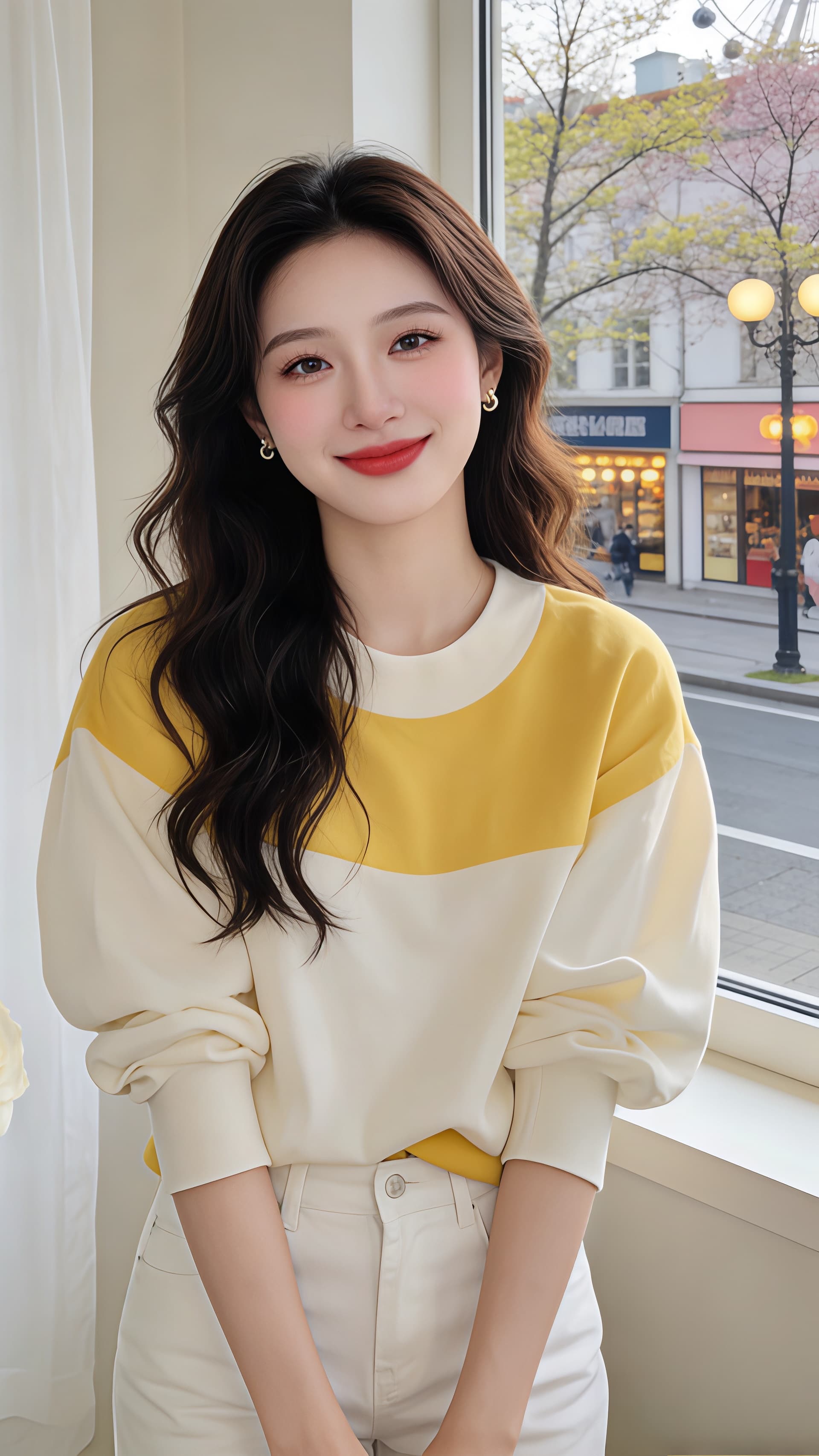 실사 봄 가을 고유 한 Chic 루즈핏 느긋한 바람 황색 얇은 스타일 후드티 여성 디자인 센스 작은 대중 슈퍼 잘 생긴 맨위 상세 이미지 5