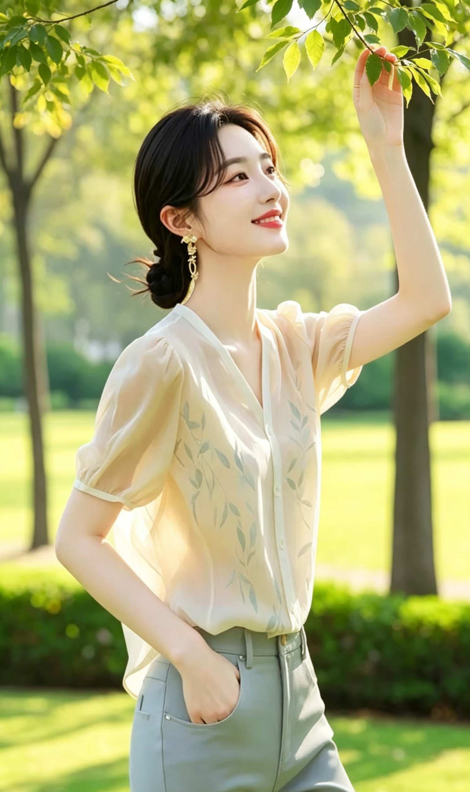 프랑스식 작은 청신 반팔 쉬폰 여성 셔츠 여름 2026 새로운 품격 우아함 프린트 작은 셔츠 V넥 맨위 이미지 3
