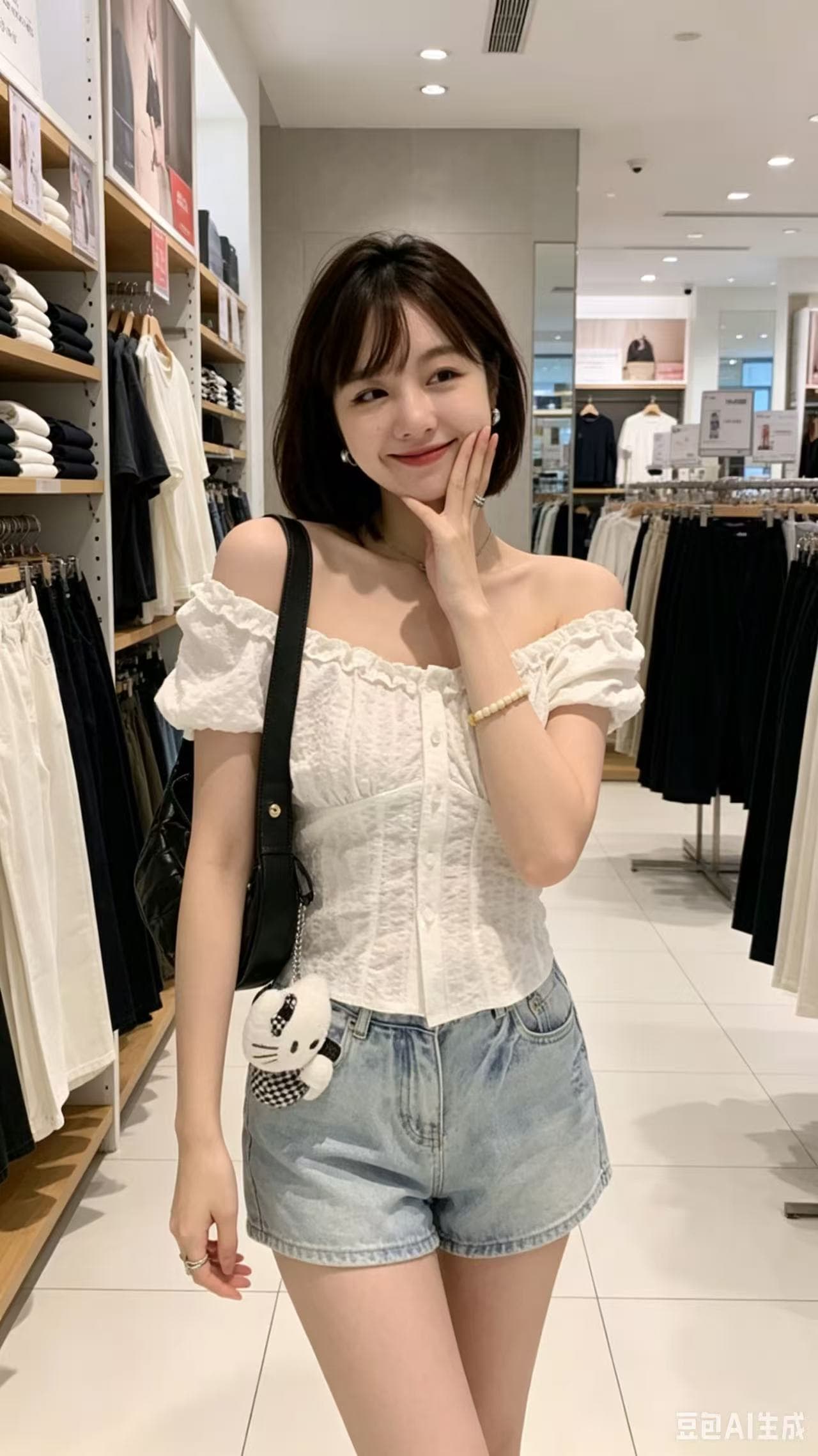 하트 비트 디자인 센스 둘 착용 칼라 프랑스식 바람 종소리 맨위 수 있습니다. 오프숄더 질감 몸매 가꾸기 쇼트 스타일 작은 셔츠 이미지 4