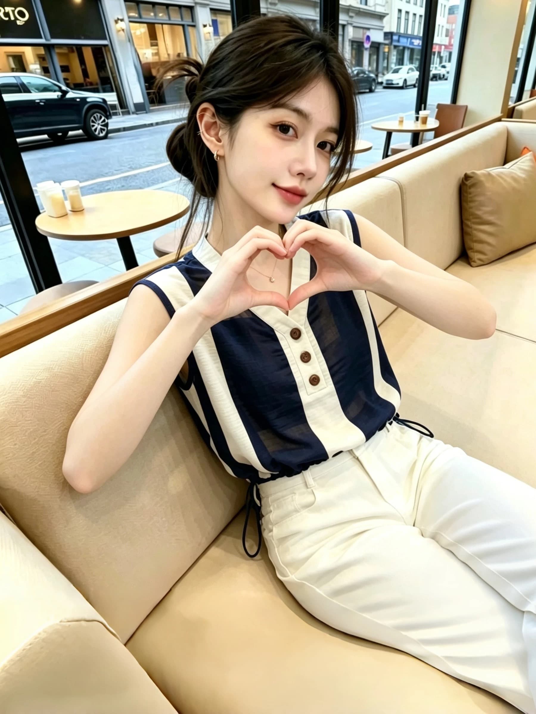 패션 배색 스트라이프 V넥 민소매 셔츠 여성 여름 새로운 작은 셔츠 올해 인기 외국 가스 연령 감소 맨위 상세 이미지 3