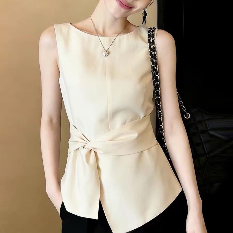 품격 프랑스식 고급 센스 플리츠 꼬집기 허리 민소매 여성 셔츠 2026 여름 새로운 패션 Chic 슬림해 보이는 맨위 상세 이미지 4