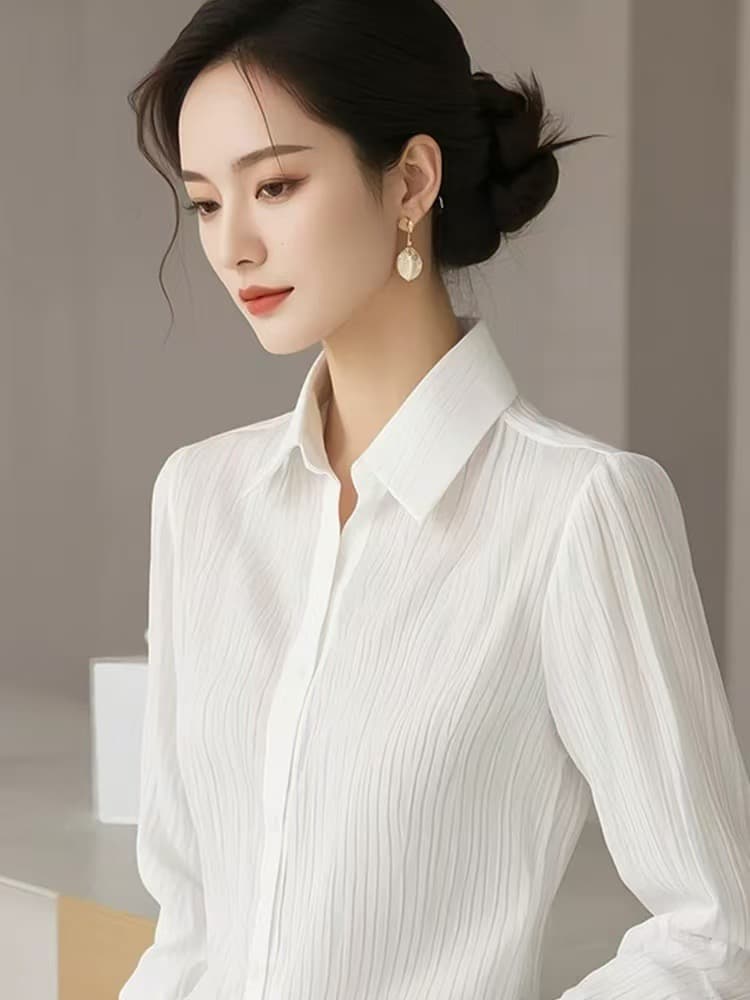 가을 프랑스식 고유 한 Chic 슈퍼 잘 생긴 맨위 빛 럭셔리 외국 가스 고급 센스 패션 미니멀리즘 다용도 화이트 셔츠 상세 이미지 1