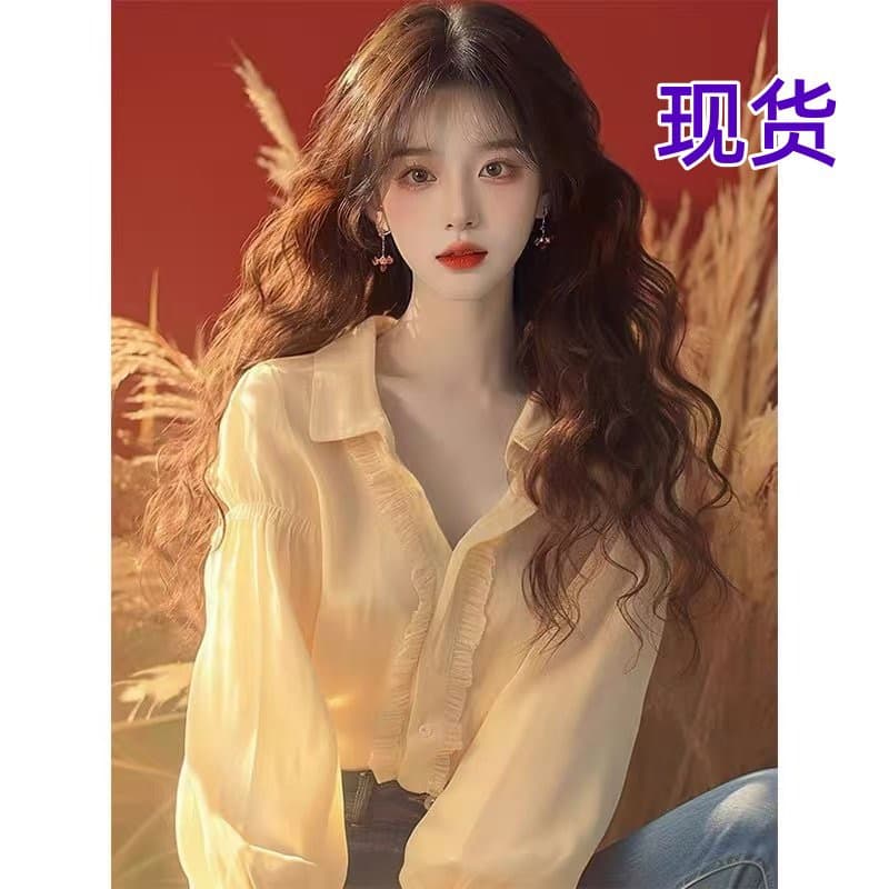 쉬폰 셔츠 2026 이른 봄 새로운 여성 의류 달콤함 공주 바람 고유 한 슈퍼 잘 생긴 긴팔 맨위