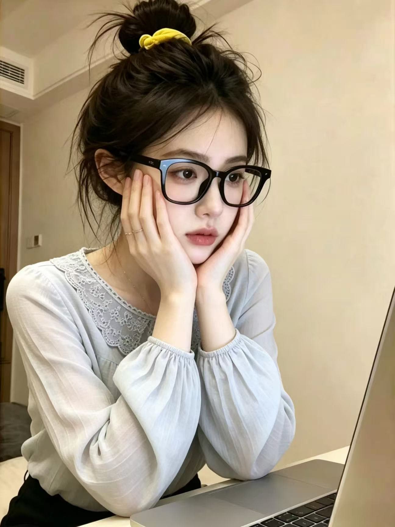 이른 가을 빛 럭셔리 고급 센스 회색 레이스 베이비 칼라 긴팔 인사이드 가져 가라. 외출용 패션 연령 감소 라운드 넥 작은 대중 맨위 이미지 4