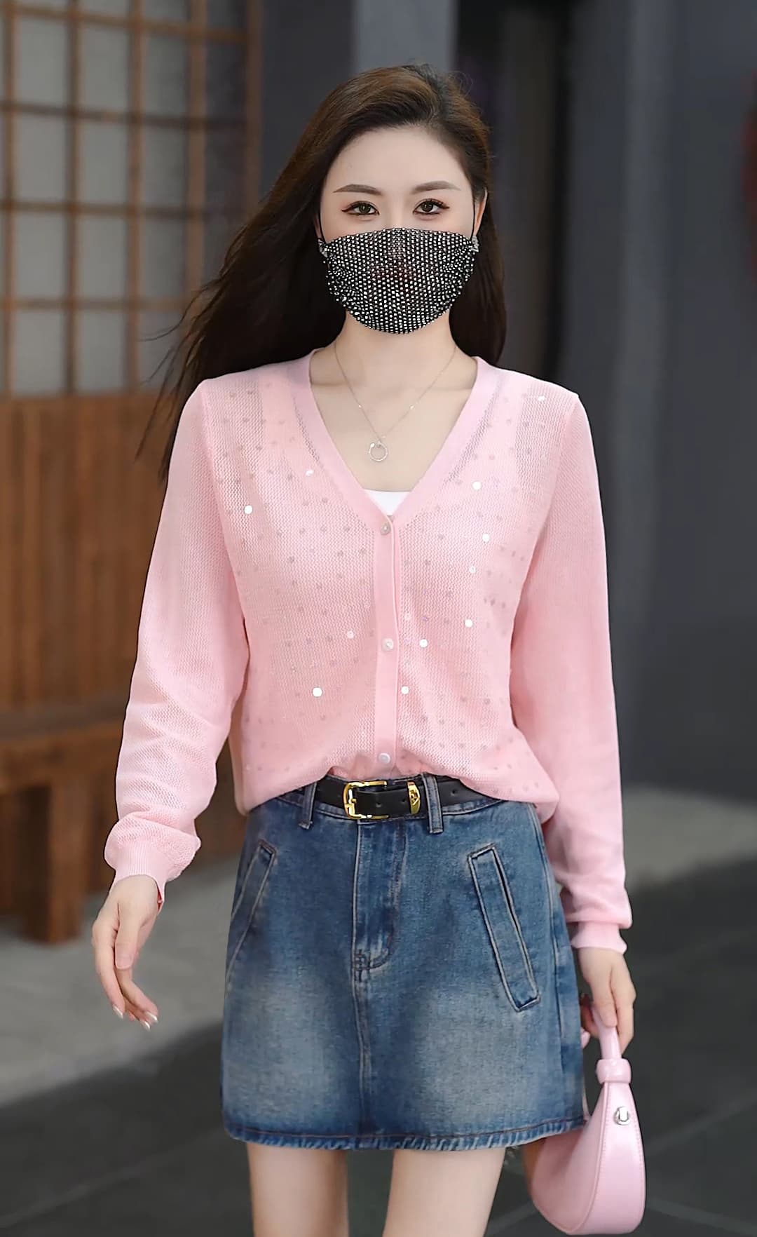 Chic 고유 한 얇고 가벼운 통기성 스팽글 홀로우 아웃 니트 오픈 가디건 여름 새로운 캐주얼 자외선 차단 작은 셔츠 다용도 맨위 상세 이미지 9