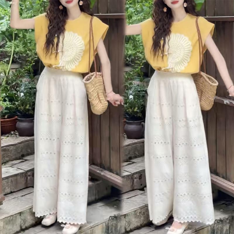 다용도 디스플레이 화이트 넓은 다리 캐주얼 바지 여자 2026 여름 새로운 루즈핏 핏 스타일 일상 거리 밖 편안함 느슨함 센스