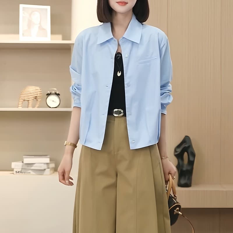 레트로 항구 바람 캐주얼 느긋한 센스 루즈핏 셔츠 맨위 여성 2026 봄 가을 새로운 디자인 센스 오픈 가디건 옷 상세 이미지 3