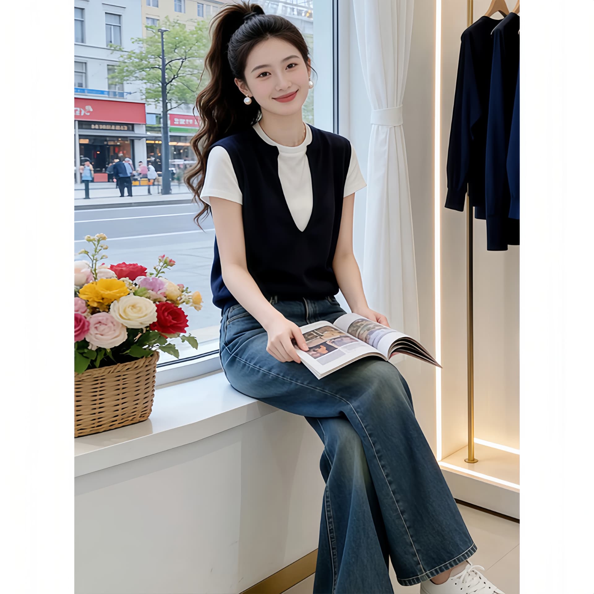 고급 센스 페이크 레이어드 반팔 티셔츠 여성 빅 사이즈 2026 여름 지방 mm 얇은 스타일 루즈핏 슬림해 보이는 맨위 이미지 4