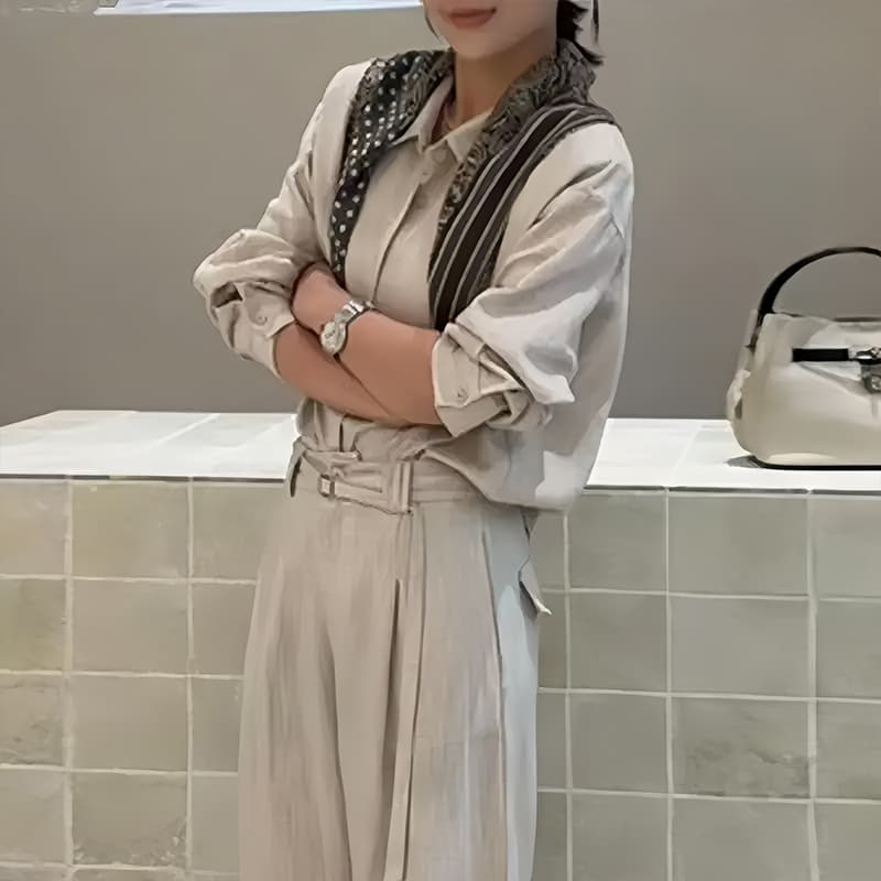 프랑스식 품격 오래된 돈 바람 셔츠 스트레이트 팬츠 세트 여성 2026 새로운 슬림해 보이는 트렌드 디자인 센스 투피스 세트 상세 이미지 6