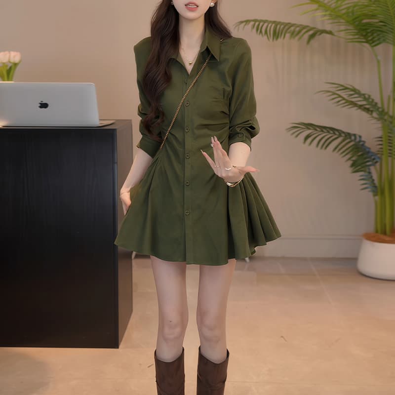 봄 자이언트 잘 생긴 ~ 중 아름다운 치마 관대 한 점잖은 빛 럭셔리 고급 센스 중요 경우 녹색 셔츠 드레스 이미지 3