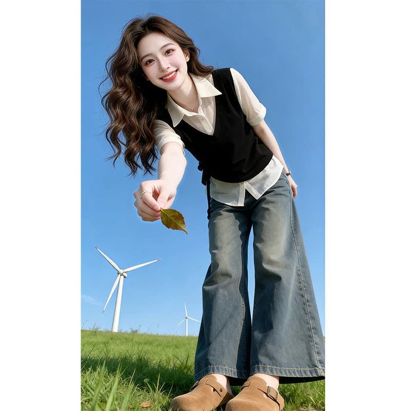 개인화 빛 직업 바람 품격 페이크 레이어드 패치워크 셔츠 2026 여름 새로운 슬림해 보이는 셔츠 이미지 3