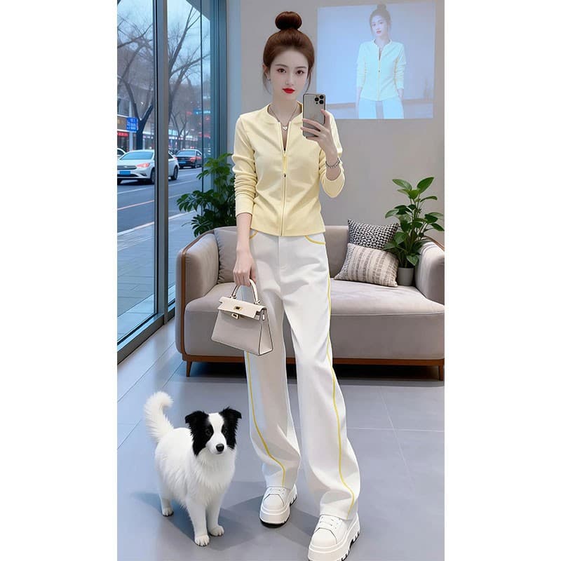 햇빛 크림 바람 패션 몸매 가꾸기 긴팔 맨위 2026 봄 새로운 편안함 와이드 레그 팬츠 품격 투피스 세트 이미지 3