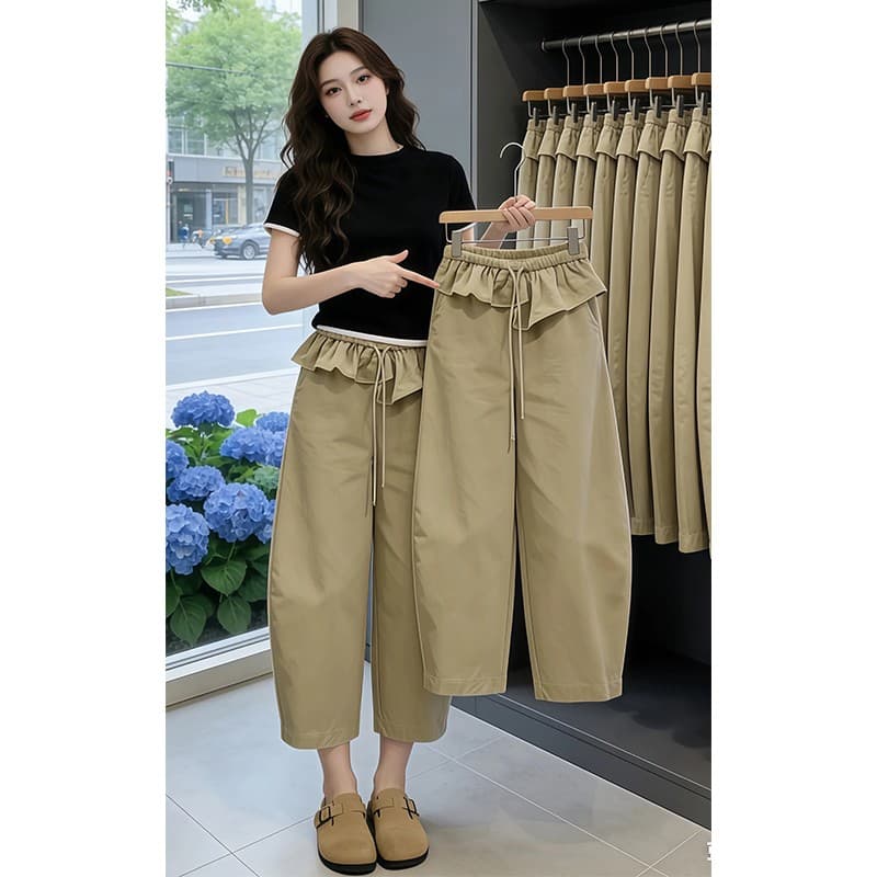 9 포인트 모통이 칼 와이드 레깅스 바지 봄 2026 새로운 고급 센스 페이크 레이어드 랩스커트팬츠 워크웨어 캐주얼 바지 상세 이미지 5