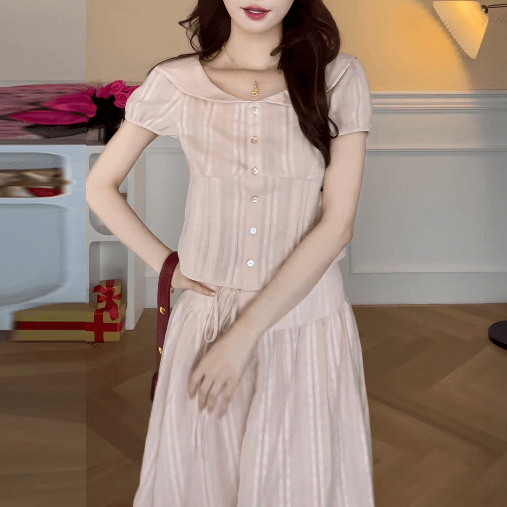 2026 여름 새로운 미니멀리즘 우아함 패션 트렌드 꽃무늬 세트 루즈핏 자이언트 잘 생긴 다용도 투피스 세트 이미지 5
