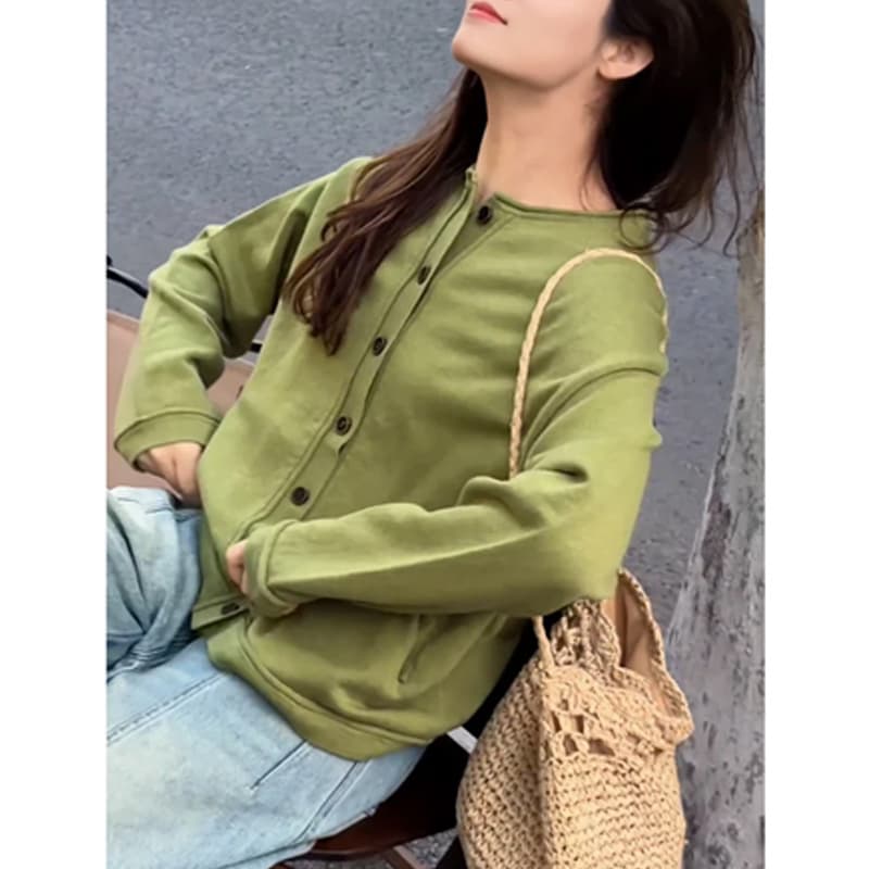 출퇴근 캐주얼 바람 녹색 오픈 가디건 루즈핏 핏 스타일 라운드 넥 디자인 2026 봄 여름 출퇴근 다용도 재킷 상세 이미지 4