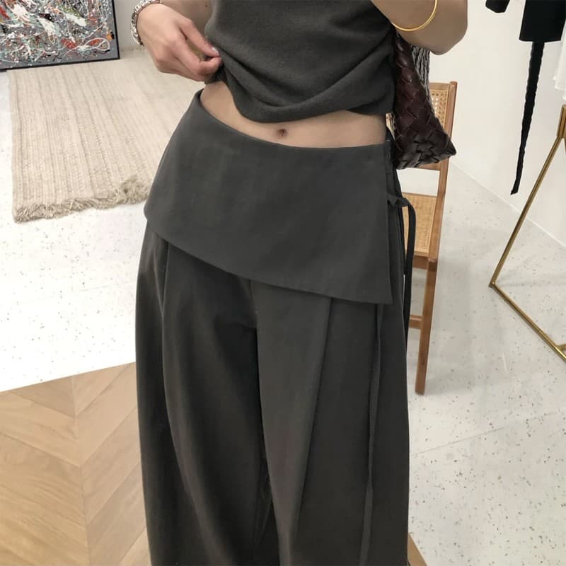 느긋한 바람 랩스커트팬츠 명중 Pleat 캐주얼 바지 여성 2026 봄 여름 원피스 하이웨이스트 넓은 다리 작은 키 슬림해 보이는 긴 바지 이미지 5