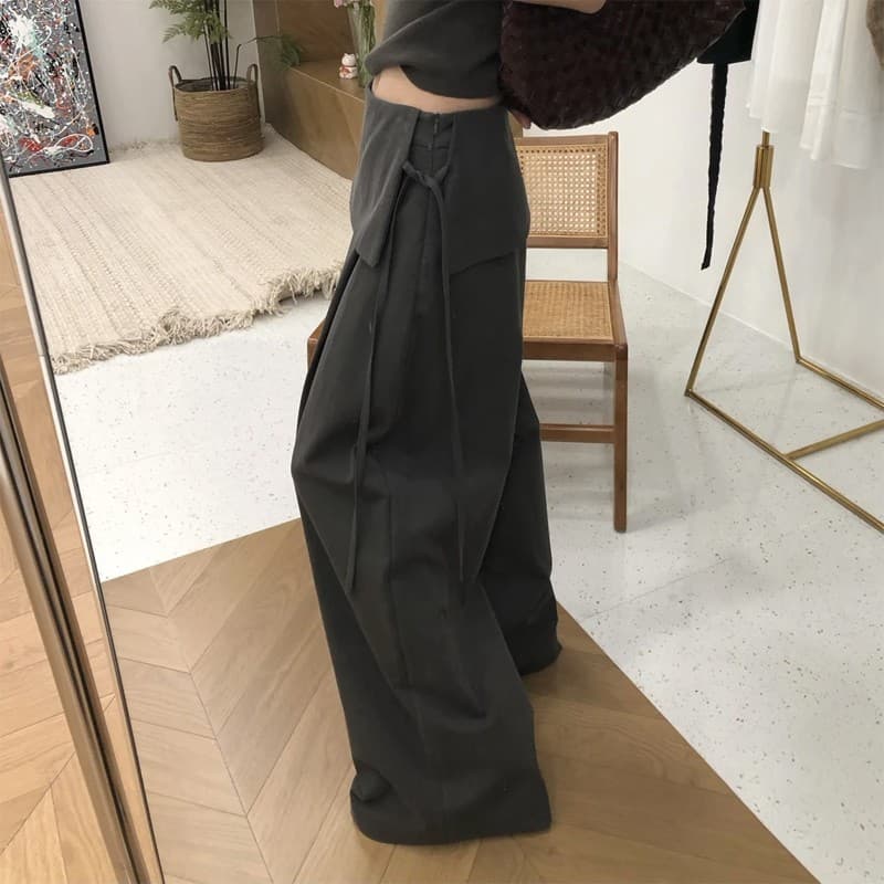 느긋한 바람 랩스커트팬츠 명중 Pleat 캐주얼 바지 여성 2026 봄 여름 원피스 하이웨이스트 넓은 다리 작은 키 슬림해 보이는 긴 바지 상세 이미지 3