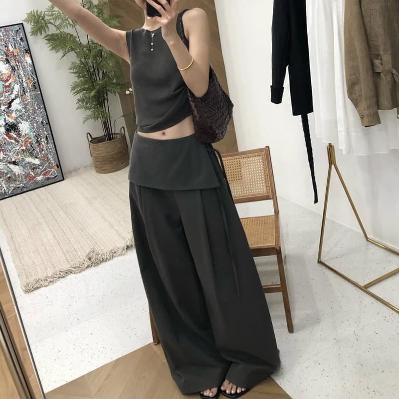느긋한 바람 랩스커트팬츠 명중 Pleat 캐주얼 바지 여성 2026 봄 여름 원피스 하이웨이스트 넓은 다리 작은 키 슬림해 보이는 긴 바지 상세 이미지 4