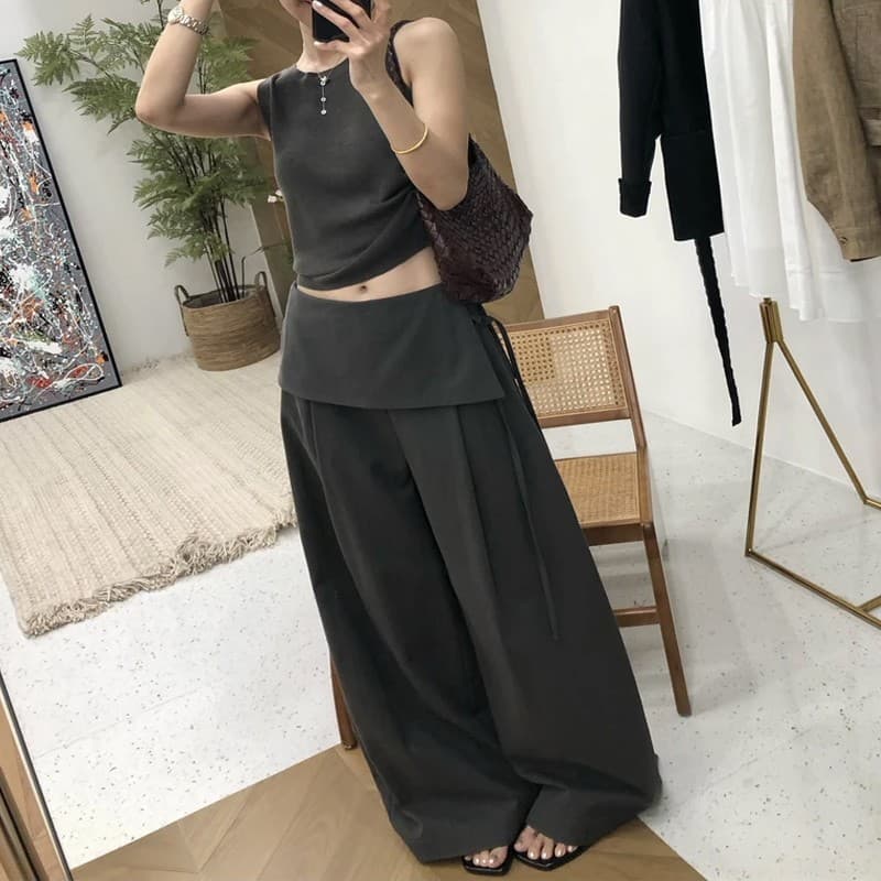 느긋한 바람 랩스커트팬츠 명중 Pleat 캐주얼 바지 여성 2026 봄 여름 원피스 하이웨이스트 넓은 다리 작은 키 슬림해 보이는 긴 바지 상세 이미지 6