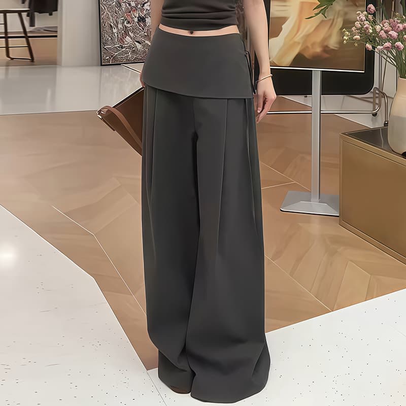 느긋한 바람 랩스커트팬츠 명중 Pleat 캐주얼 바지 여성 2026 봄 여름 원피스 하이웨이스트 넓은 다리 작은 키 슬림해 보이는 긴 바지 이미지 2