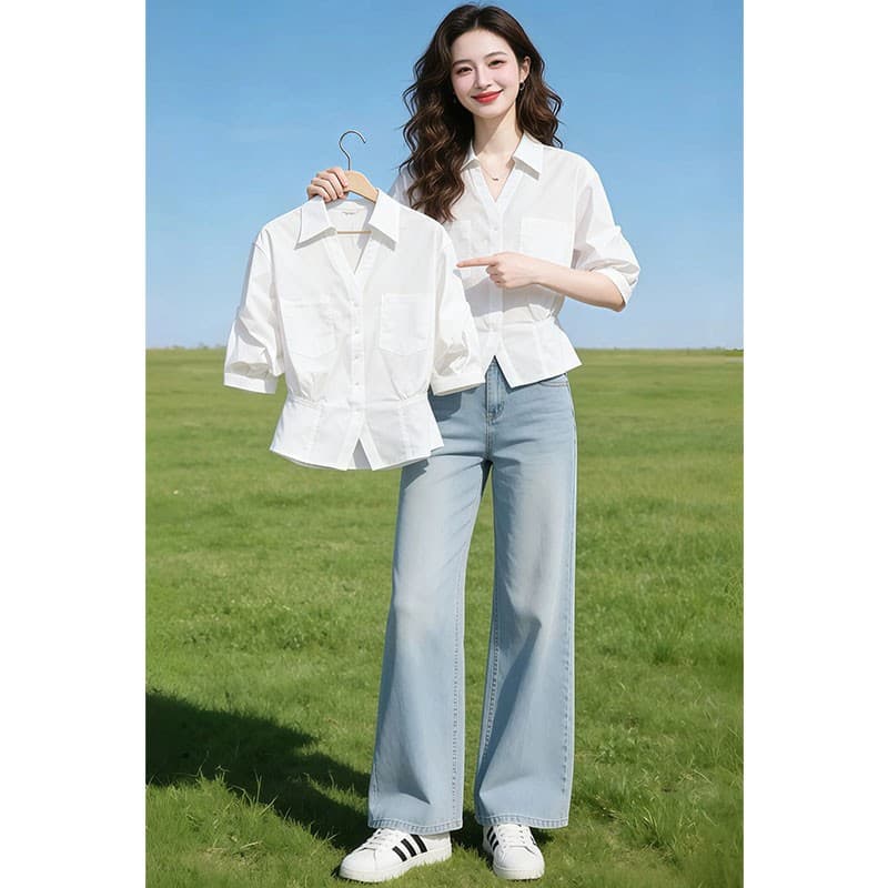 우아함 세련된 품격 허리 수축 고급 센스 셔츠 여성 2026 여름 새로운 5 점 소매 셔츠 이미지 4