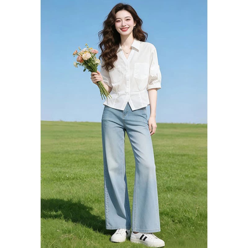 우아함 세련된 품격 허리 수축 고급 센스 셔츠 여성 2026 여름 새로운 5 점 소매 셔츠 상세 이미지 2