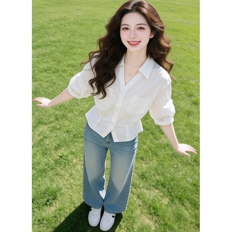 우아함 세련된 품격 허리 수축 고급 센스 셔츠 여성 2026 여름 새로운 5 점 소매 셔츠 상세 이미지 4
