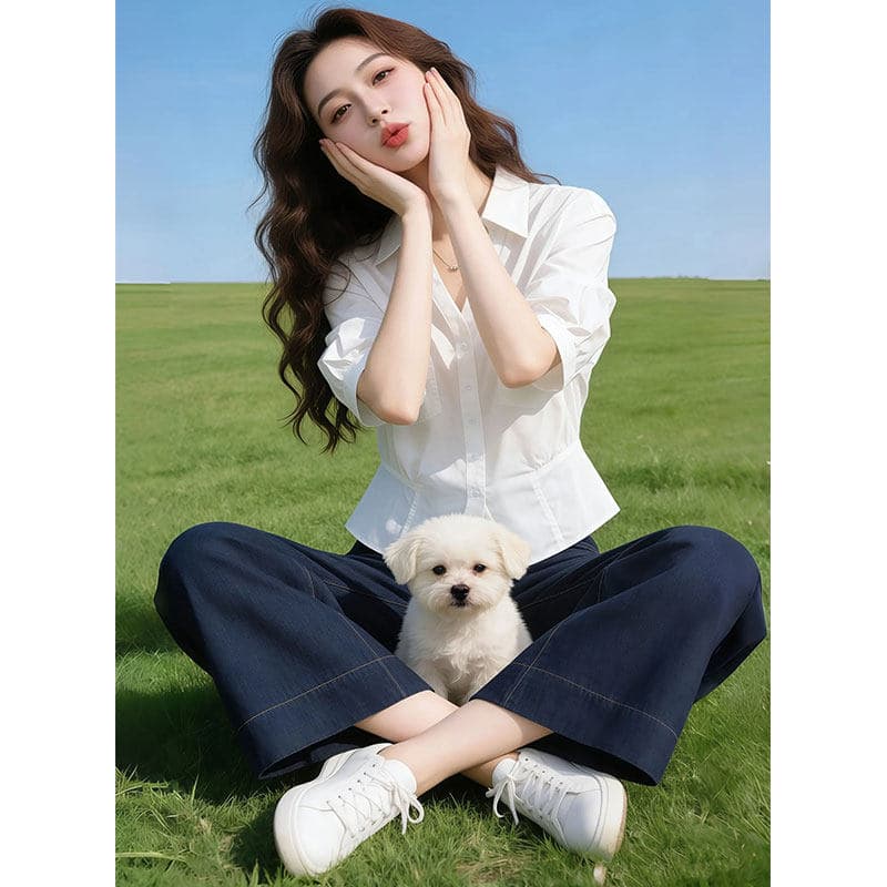 우아함 세련된 품격 허리 수축 고급 센스 셔츠 여성 2026 여름 새로운 5 점 소매 셔츠 이미지 5