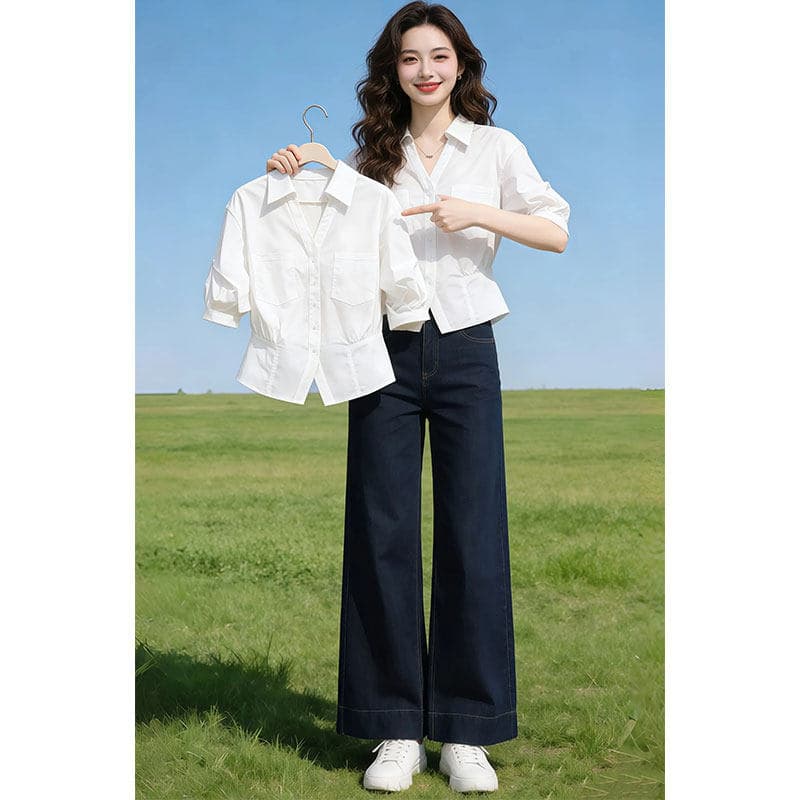 우아함 세련된 품격 허리 수축 고급 센스 셔츠 여성 2026 여름 새로운 5 점 소매 셔츠 상세 이미지 2