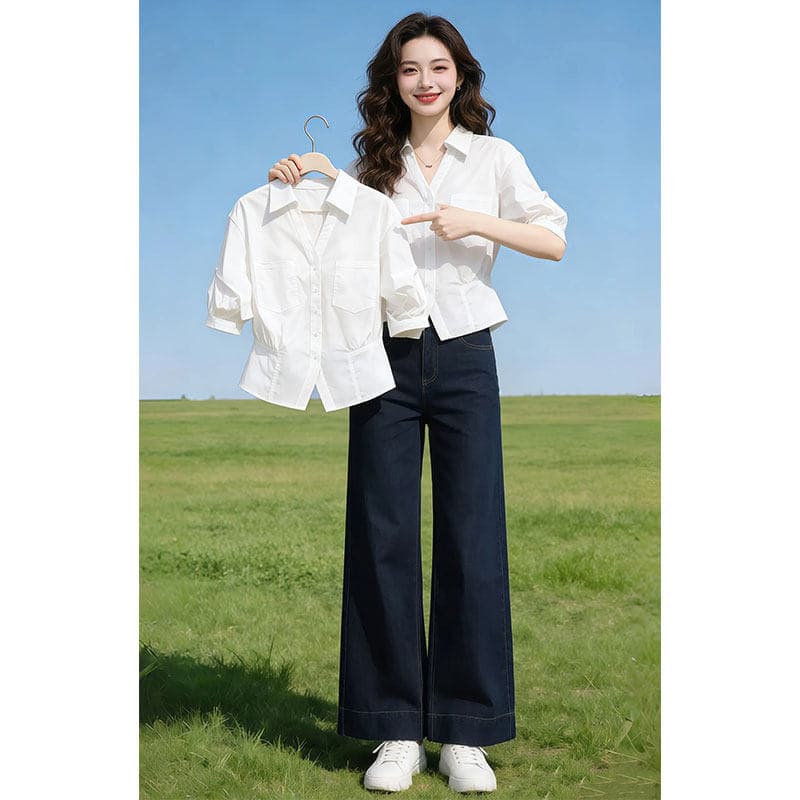우아함 세련된 품격 허리 수축 고급 센스 셔츠 여성 2026 여름 새로운 5 점 소매 셔츠 상세 이미지 3