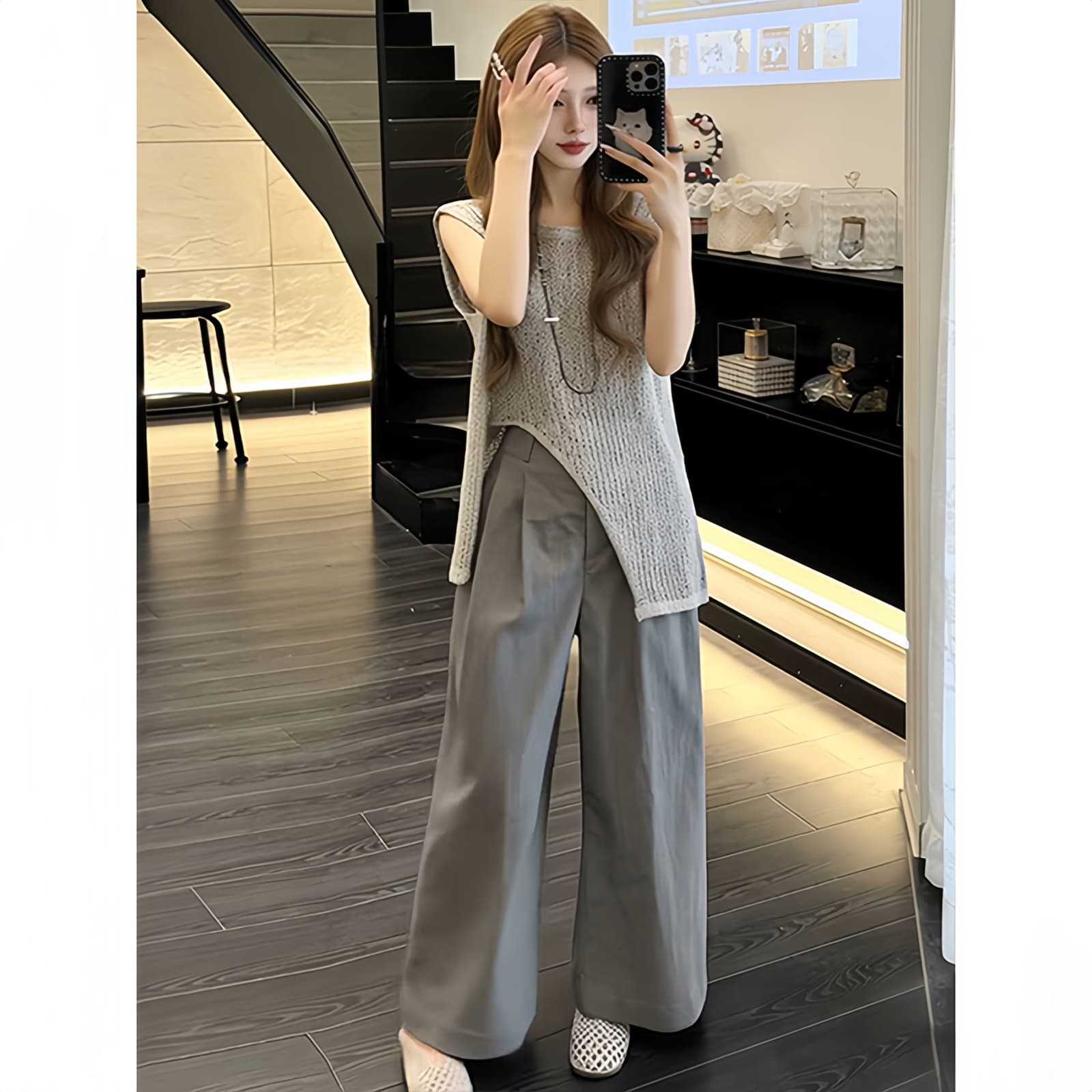 불규칙 민소매 베스트 여성 의류 와이드 레그 팬츠 두 조각 여성 세트 여름 2026 새로운 오래된 돈 바람 패션 세트 이미지 5
