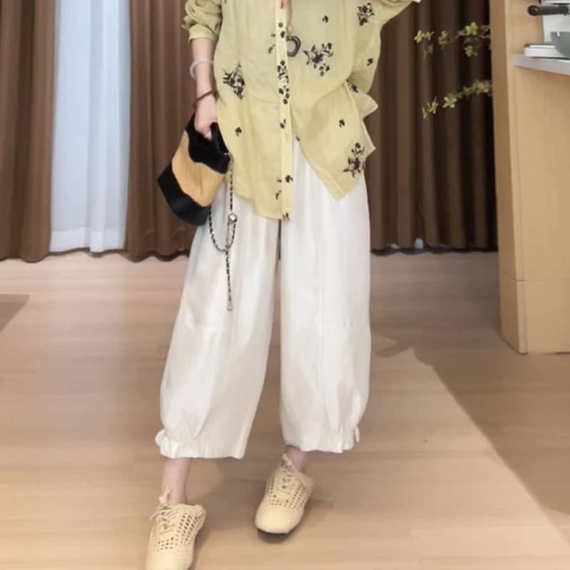 다용도 디스플레이 화이트 넓은 다리 캐주얼 바지 여자 2026 여름 새로운 루즈핏 핏 스타일 일상 거리 밖 편안함 느슨함 센스 상세 이미지 3
