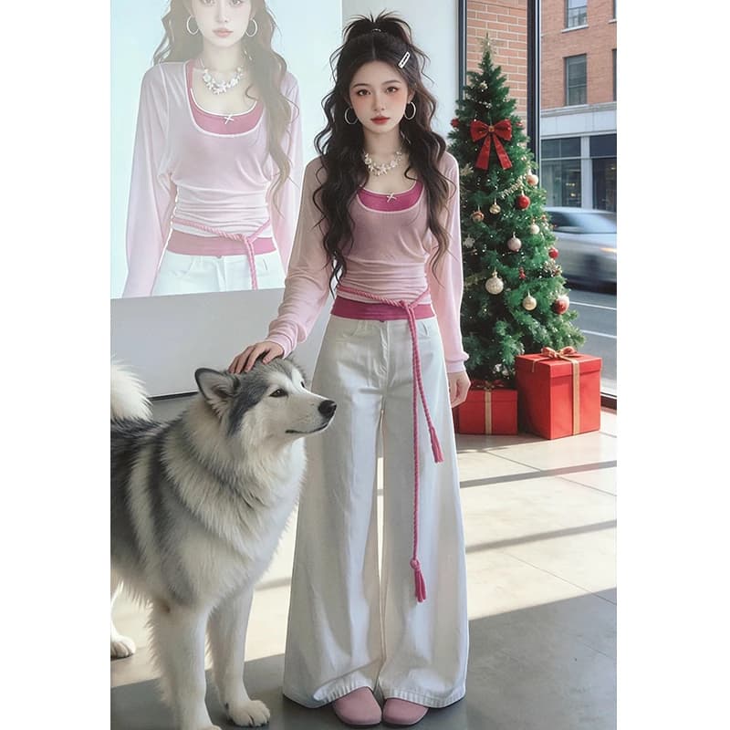 한 부서 착용 가져 가라. 지방 mm 몸매 가꾸기 슬림해 보이는 맨위 슬립 블라우스 두 조각 여성 세트 2026 여름 새로운 트렌드 맨위 이미지 5