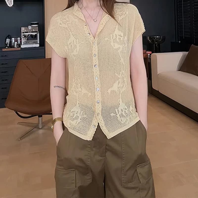 한 부서 부드러운 바람 다용도 반팔 오픈 가디건 여성 2026 절묘한 몸매 가꾸기 슬림해 보이는 외출용 반팔 니트 스웨터 맨위 이미지 2