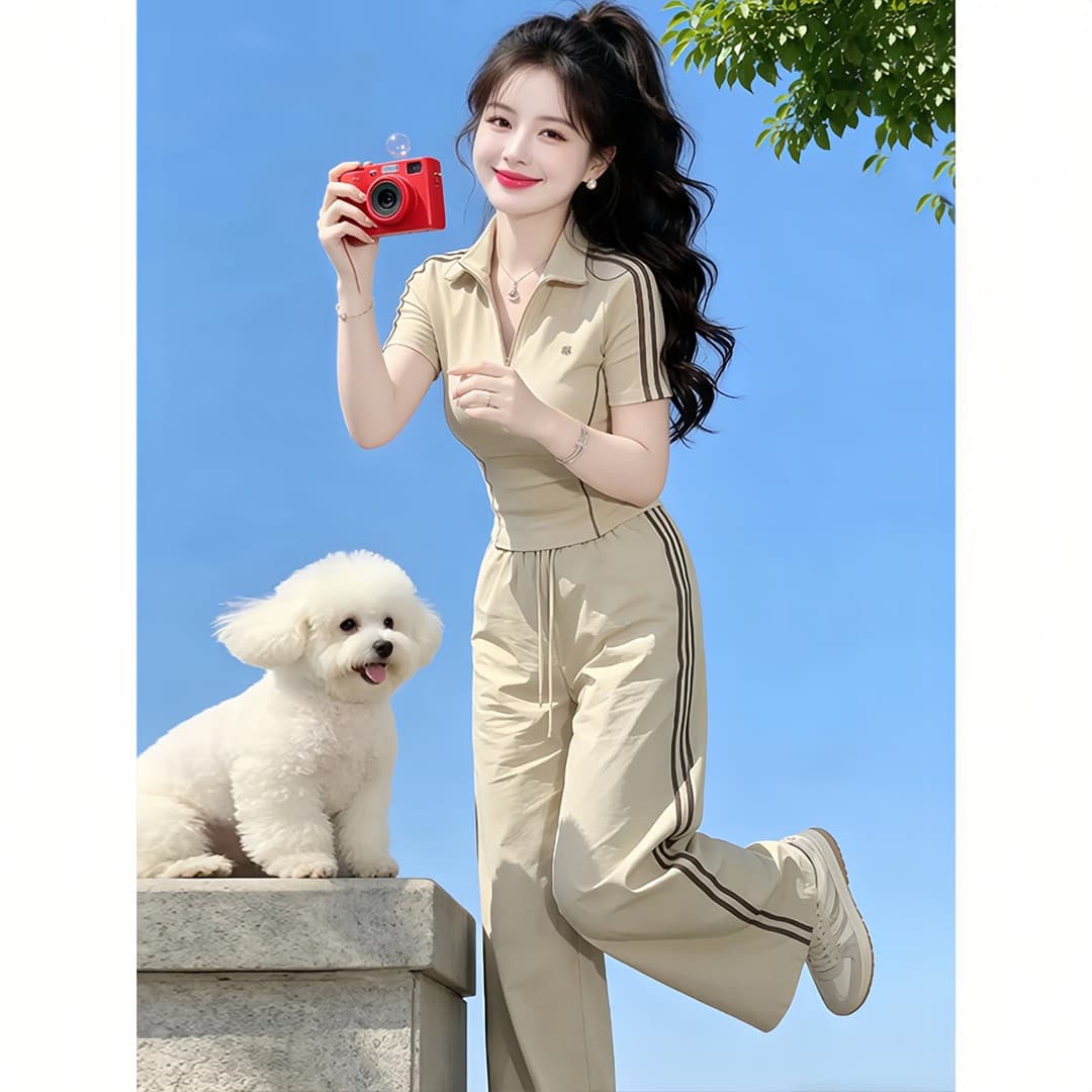 패션 슬림해 보이는 품격 인터넷 유명인 세트 여성 2026 여름 새로운 고급 다용도 루즈핏 맨위 바지 투피스 세트 이미지 3