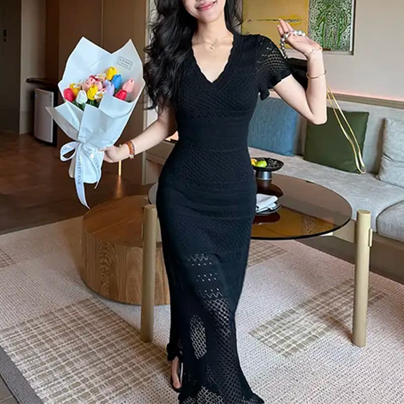 미니멀리즘 바람 빛 요리 한 트렌디 바람 V넥 여성 드레스 2026 여름 새로운 품격 출퇴근 디자인 센스 치마 상세 이미지 7